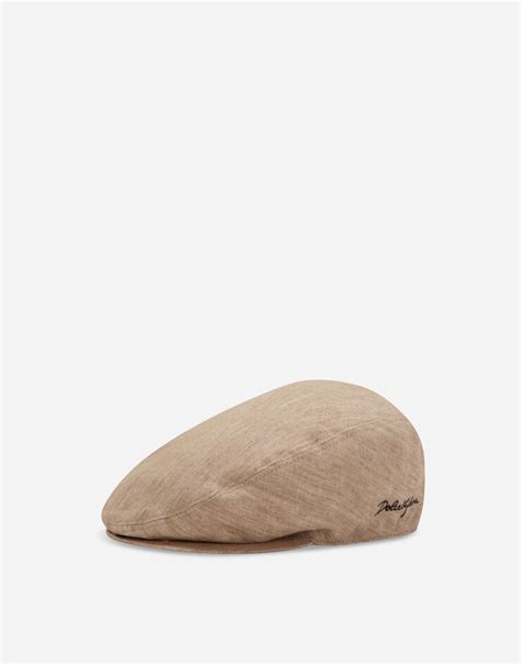 Linen twill flat cap with Dolce&Gabbana logo embroidery.